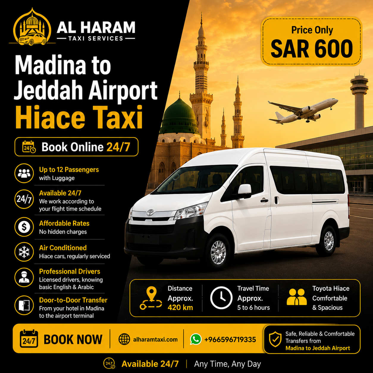 Madinah to Jeddah Airport Hiace Taxi