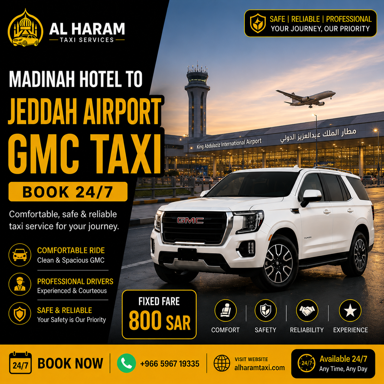 Madinah Hotel to Jeddah Airport GMC Taxi