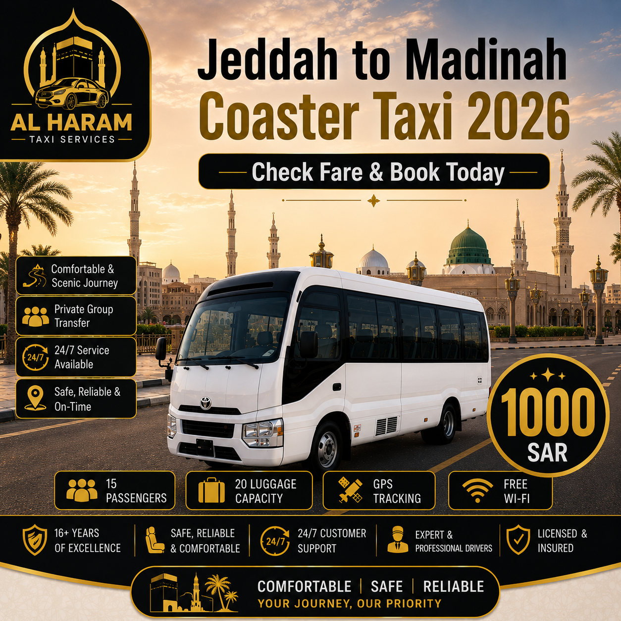 Jeddah to Madinah Coaster Taxi